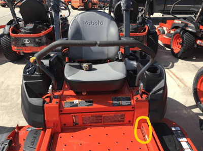 Recalled Kubota Z700 Zero Turn Mower tag location